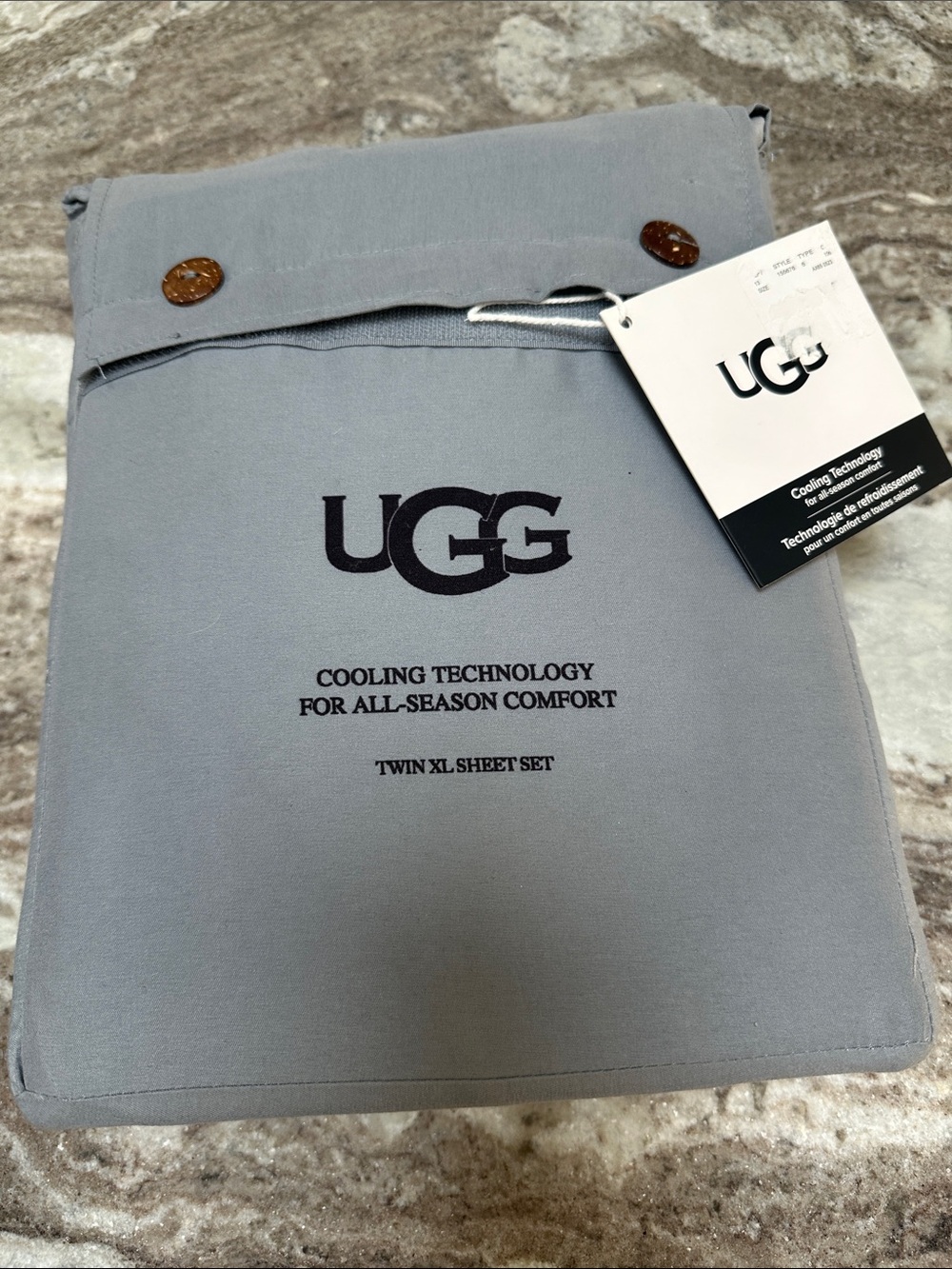 NWT UGG Twin XL Long Sheet Set With Cooling Technology Gray